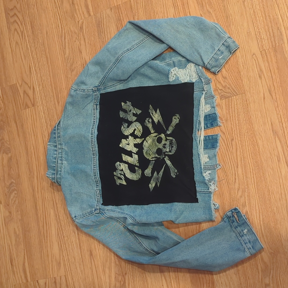 The Clash Jean Jacket Denim Jacket upcycled Size Large L - Picture 2 of 7